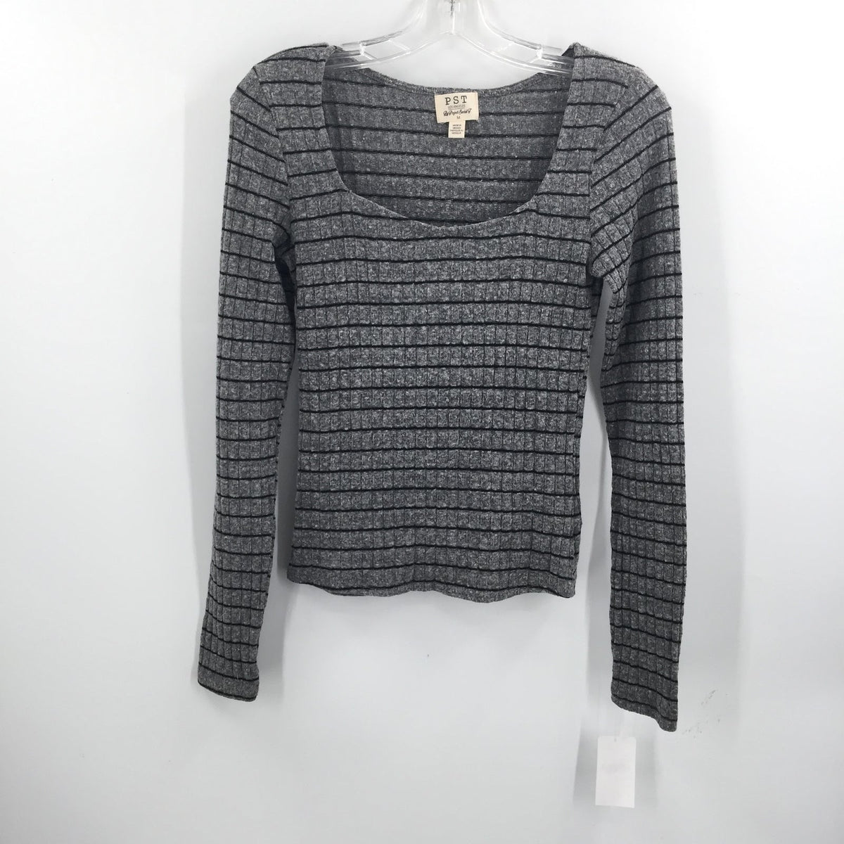 PST Project Social Square Neck Striped Knit Top Grey Black Size Medium NWT