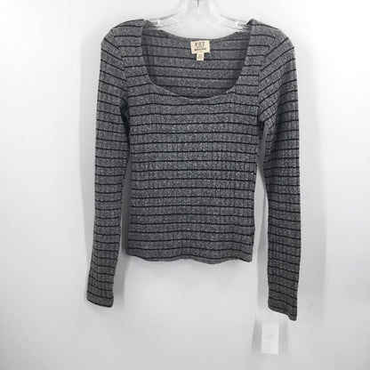 PST Project Social Square Neck Striped Knit Top Grey Black Size Medium NWT