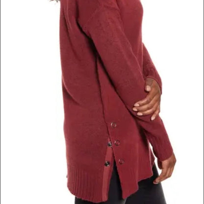 Caslon Red Cordovan Side Snap Tunic Sweater Size Small