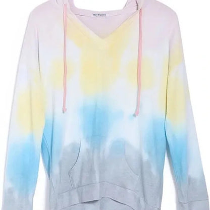 Theo & Spence Womens Hooded Sweatshirt Small Rainbow Tie Dye NEW Kangaroo Pocket