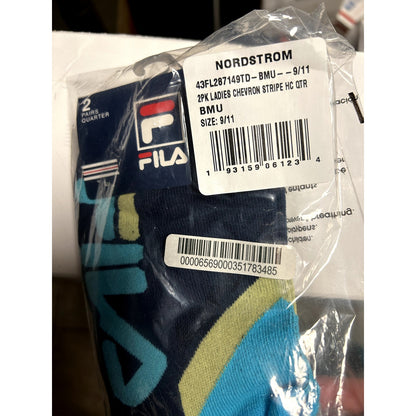 Fila NWT 2Pair Socks Shoe size 9-11 Blue Gray 2/2 Quarter Length Cotton Blend