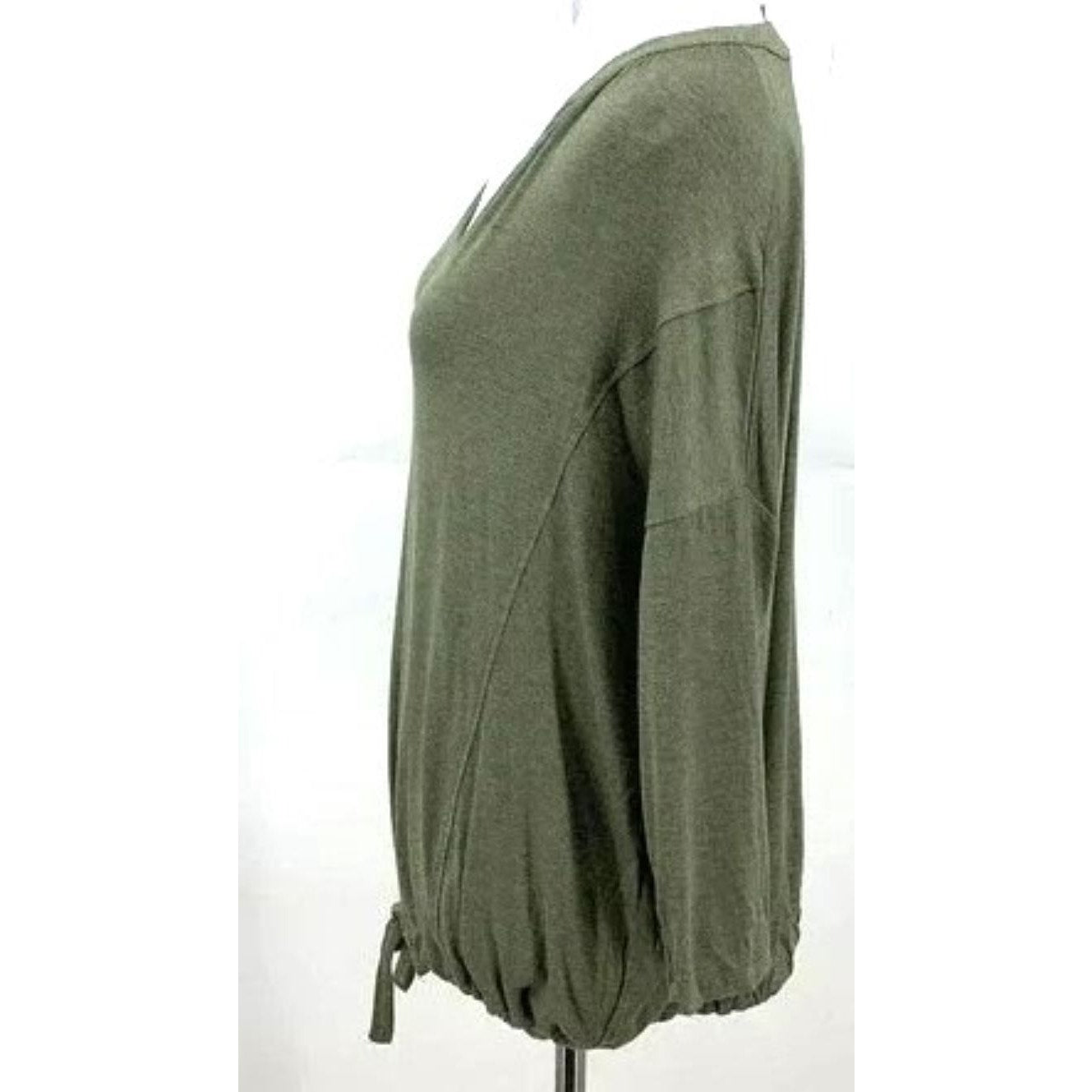 H by Bordeaux Drawstring Waist 3/4 Sleeve Top Sz Medium in Green Heather NWT