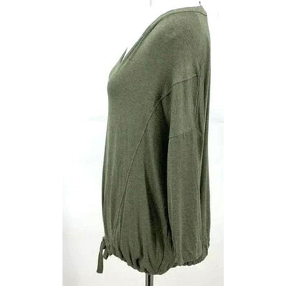 H by Bordeaux Drawstring Waist 3/4 Sleeve Top Sz Medium in Green Heather NWT