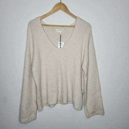 Treasure & Bond Rib Pullover Sweater Large Beige Oatmeal NWT Long Flare Sleeve