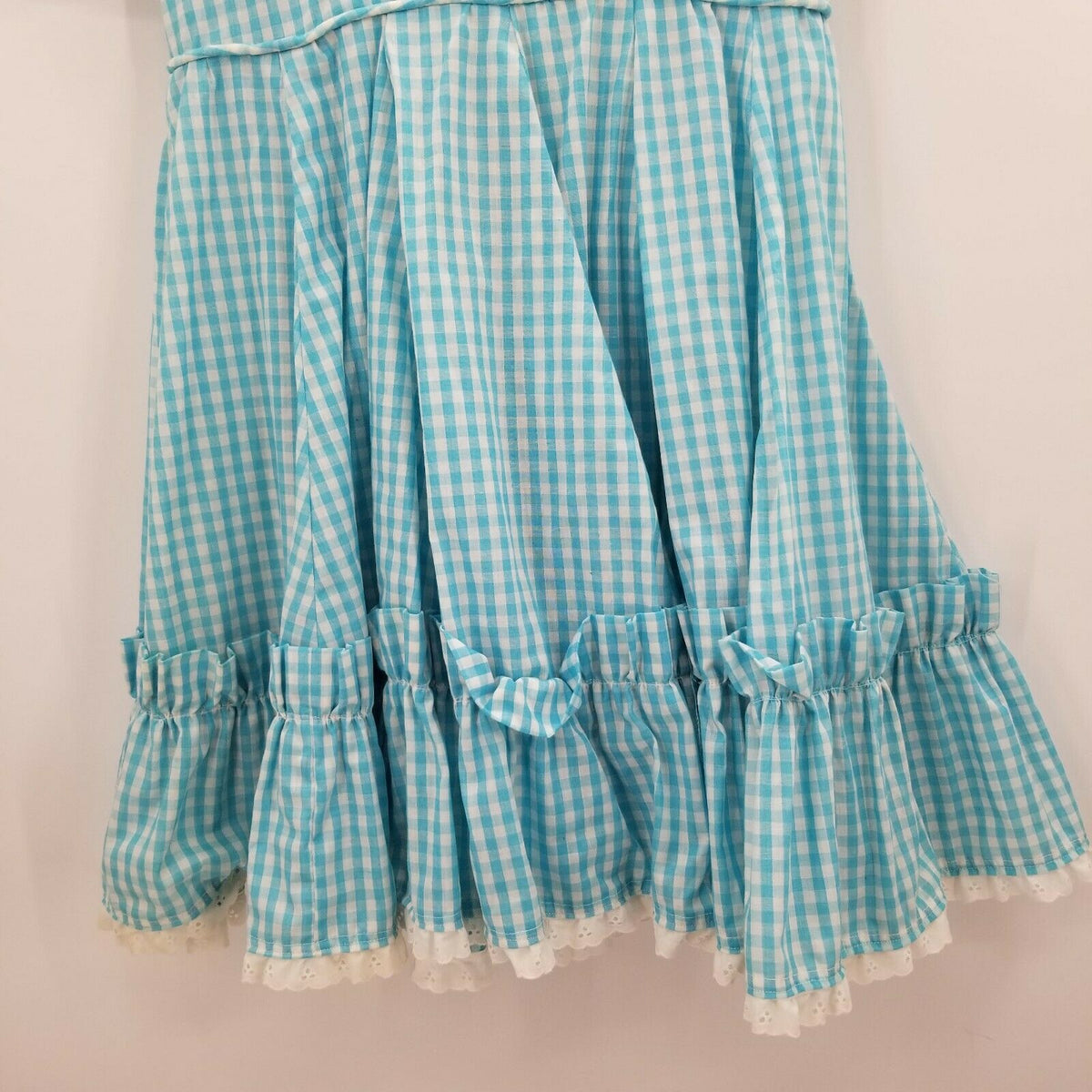 Vintage Baby Doll SQUARE DANCe Dorothy OZ Dress Short Puff Sleeve Neck Sky Blue