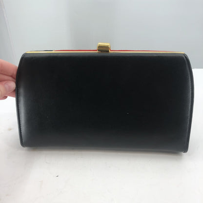 Vintage Gold Snap Closure Velvet Maroon Black Clutch Purse Golden Chain 1980s