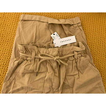 Topshop Women's Paperbag Waist Drawstring Cuffed Pants Size 4/US Khaki / Tan NWT