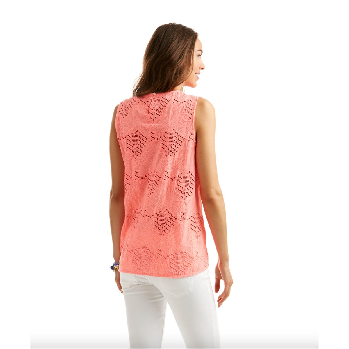 Vineyard Vines Pink Eyelet Knit Mix A-Line Top Size XS blouse sleeveless summer