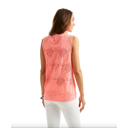 Vineyard Vines Pink Eyelet Knit Mix A-Line Top Size XS blouse sleeveless summer