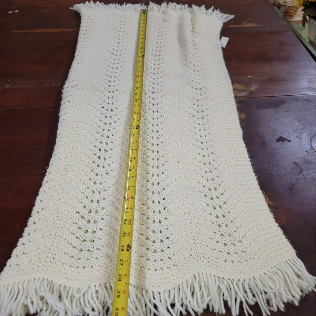 Handmade Crochet blanket throw fringe white baby blanket 40" x 40"