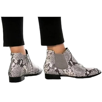 Munro faux Snakeskin Print Cate Side Zip Leather Ankle Booties 7M Grey Black NWT