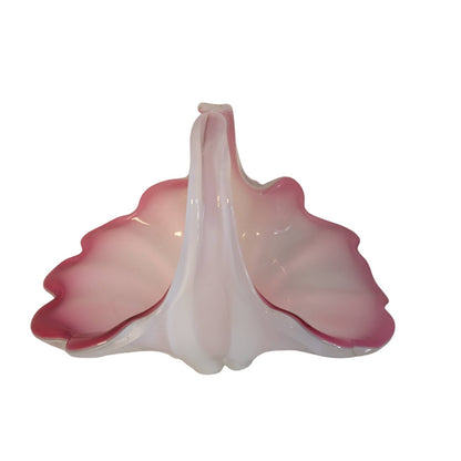 MURANO PINK White Crystal Glass easter basket Opalescent handblown Italian
