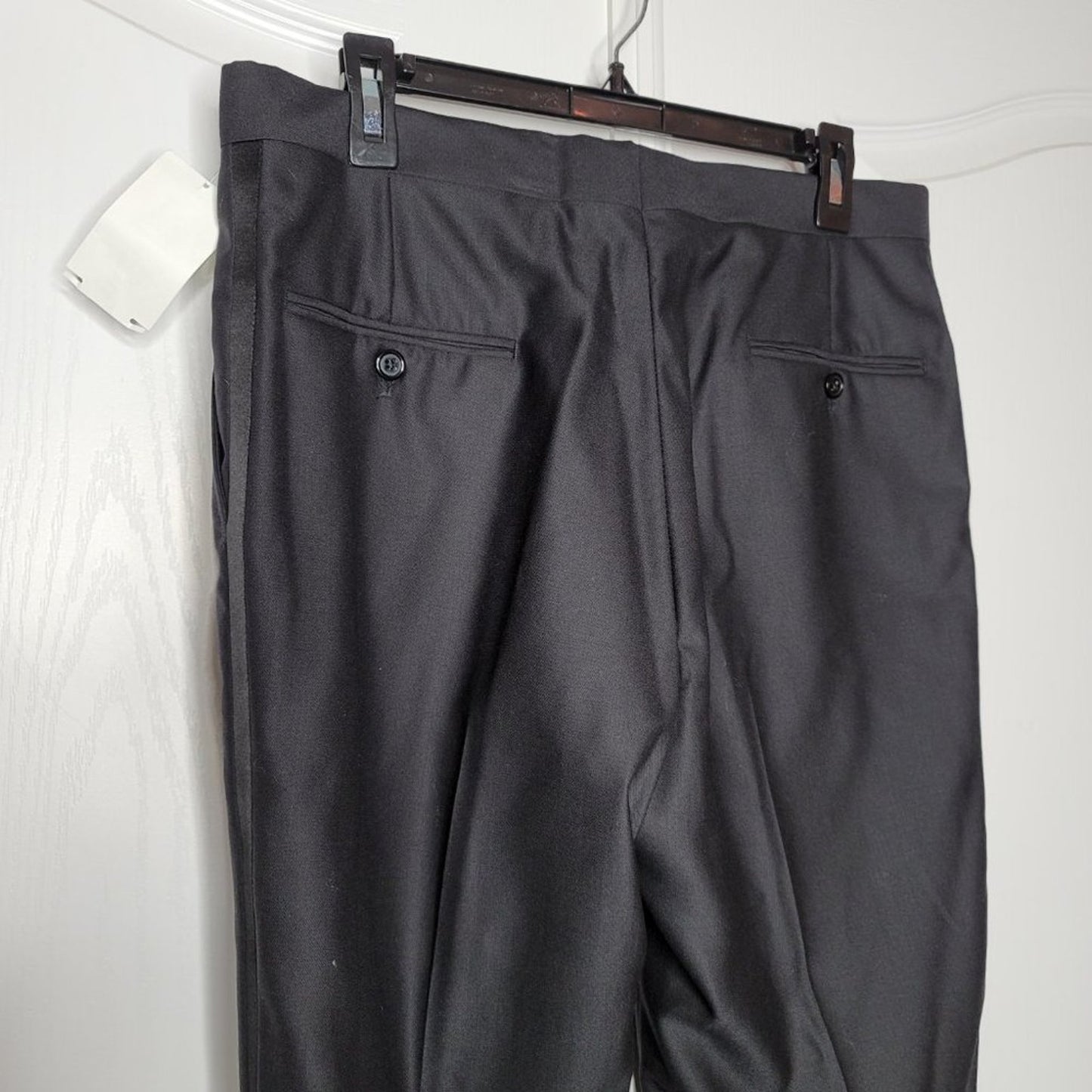 Penguin Tuxedo Slim Fit Stretch Wool Black Dress Pant 31" x 36" NEW satin stripe