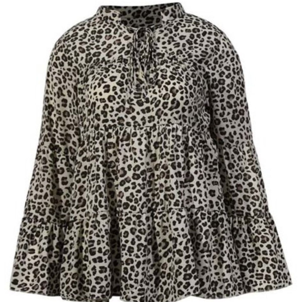 Romantic Hut Apricot Leopard Bell Sleeve Tier Top Size 6