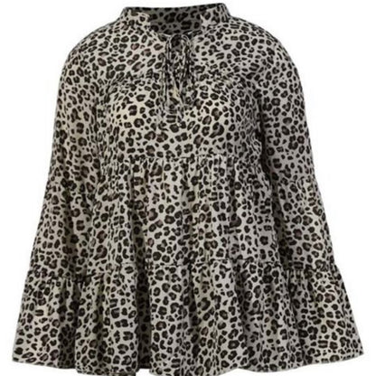 Romantic Hut Apricot Leopard Bell Sleeve Tier Top Size 6