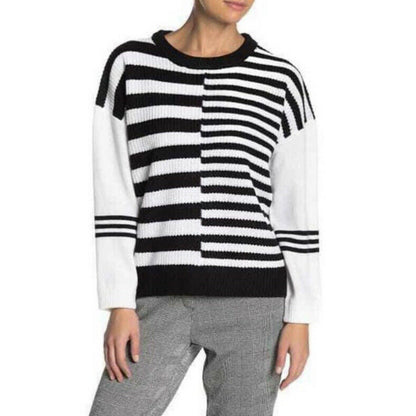 Catherine Malandrino NWT Women’s Black White Stripe Crewneck Sweater Sz XSmall