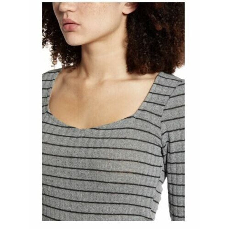 PST By Project Social T Charcoal/Black Small NEW Stripe Rib Knit Sweetheart Neck