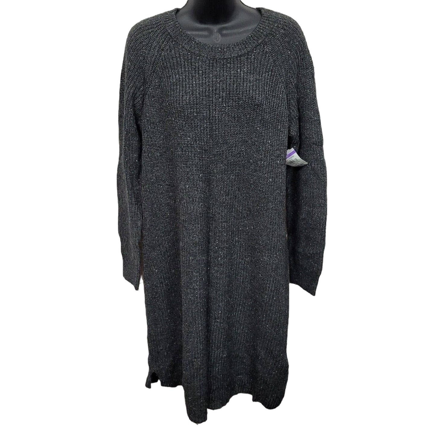 Madewell Pullover Rib Knit Wool Blend Dress Size Large in Flecked Charcoal NWT