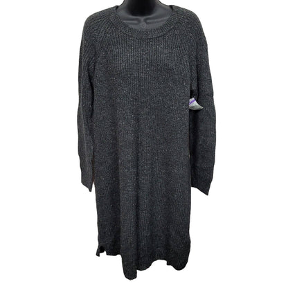 Madewell Pullover Rib Knit Wool Blend Dress Size Large in Flecked Charcoal NWT
