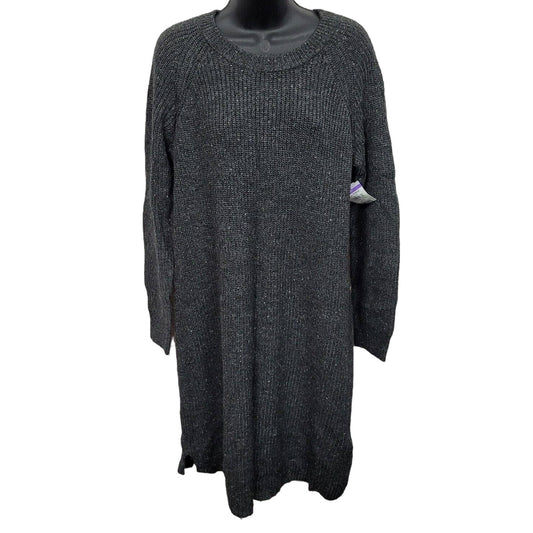 Madewell Pullover Rib Knit Wool Blend Dress Size Large in Flecked Charcoal NWT