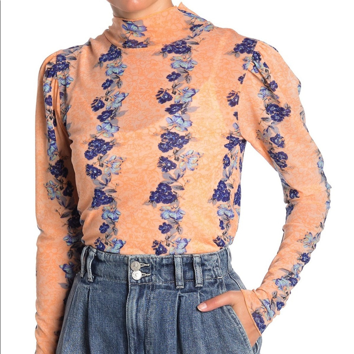 Free People NEW Light Combo Floral Sheer Top Small