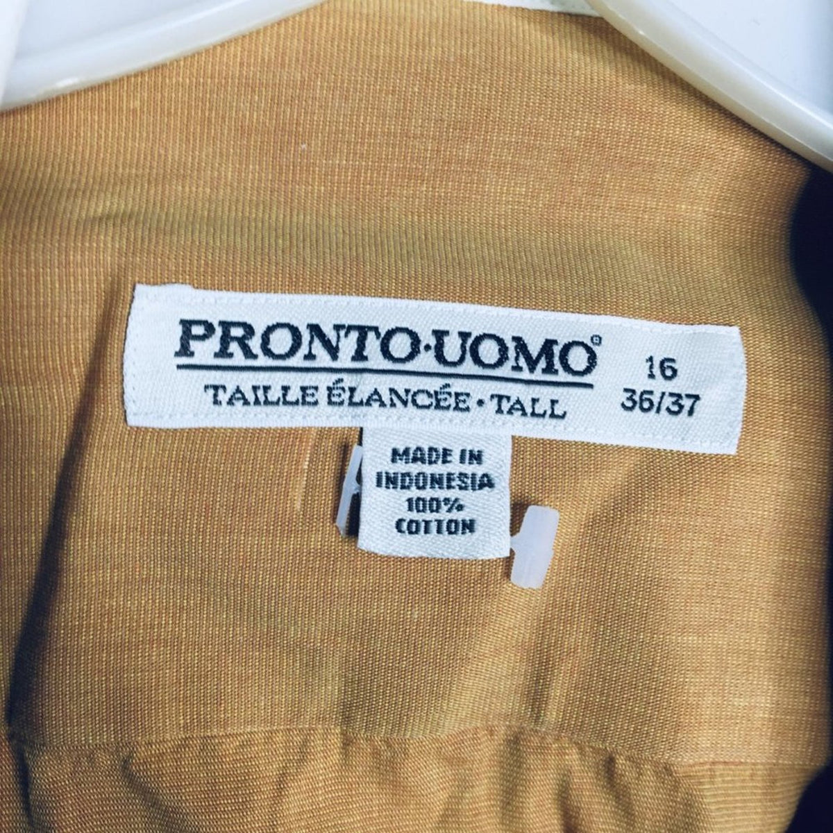 Pronto Uomo Button Down Shirt Long Sleeve French Cuffs Mustard/White 16 36-37