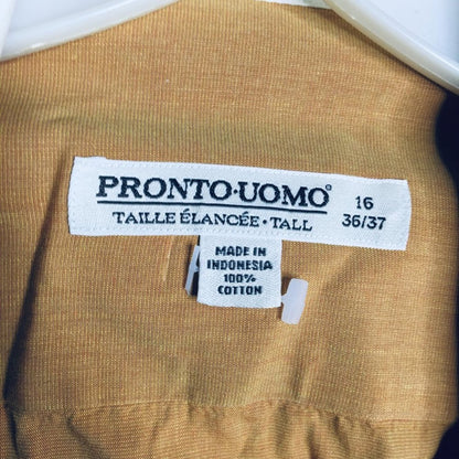 Pronto Uomo Button Down Shirt Long Sleeve French Cuffs Mustard/White 16 36-37