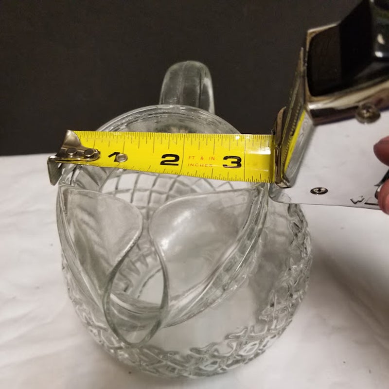 Vintage Clear Glass Petite Globe Ball Pitcher Ice Lip Crosscut Pressed Pattern