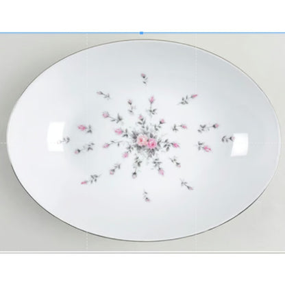 Set of 8 Harmony House Pink Grey Shabby Chic Rosebud Coupe Soup Shallow Bowls