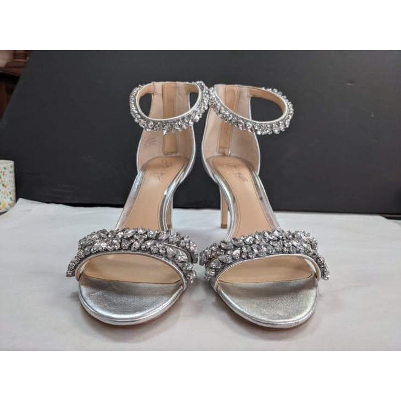Badgley Mischka Darlene Simlet Ankle-Strap Evening Heels rhinestone NEW Silver