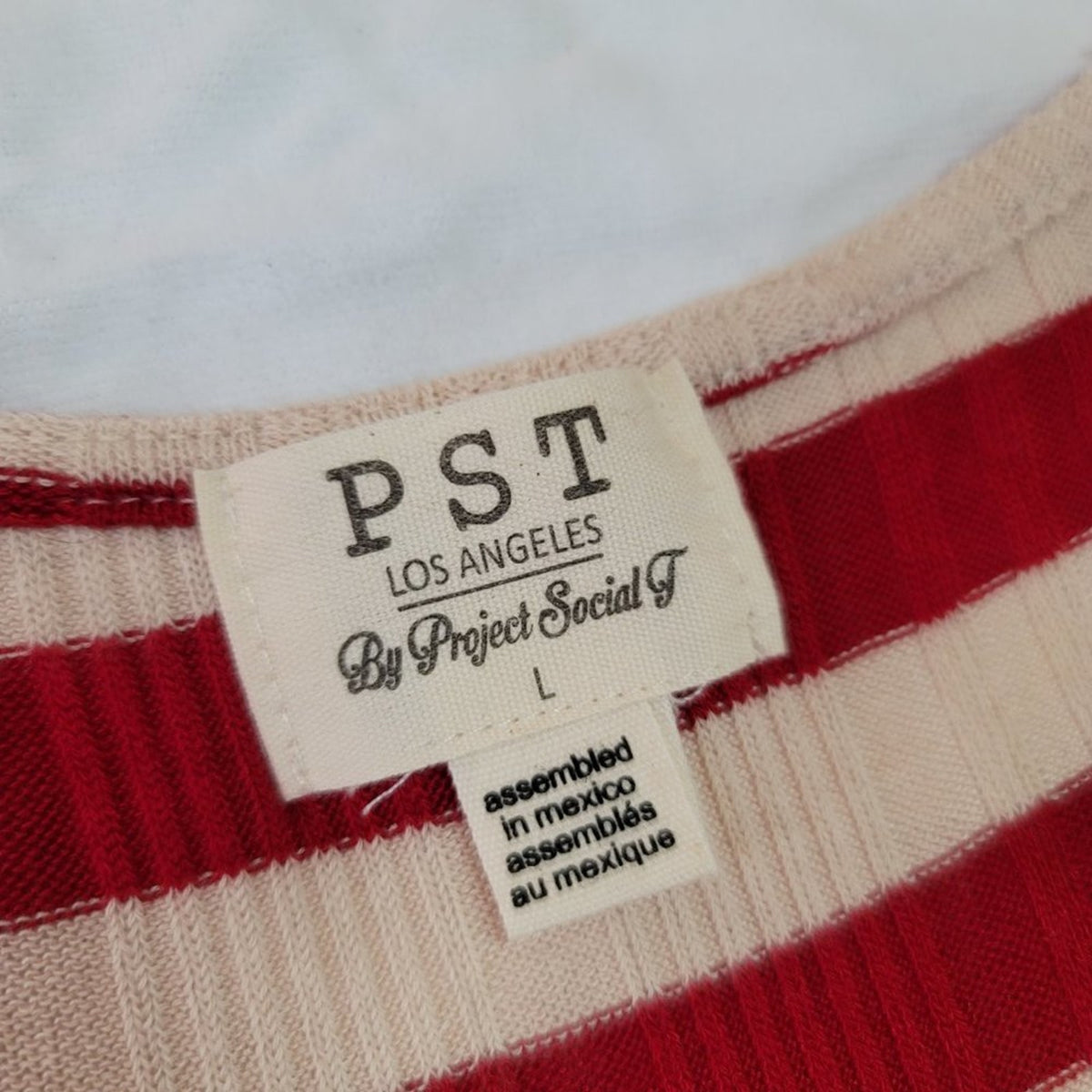 PST By Project Social T-Shirt Ribbed Cap Sleeve Scoop Neck Red Striped Large