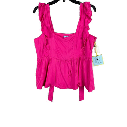 CeCe Sleeveless Pinafore Ruffle Trim Tie Back Top Size Small Bright Rose NWT