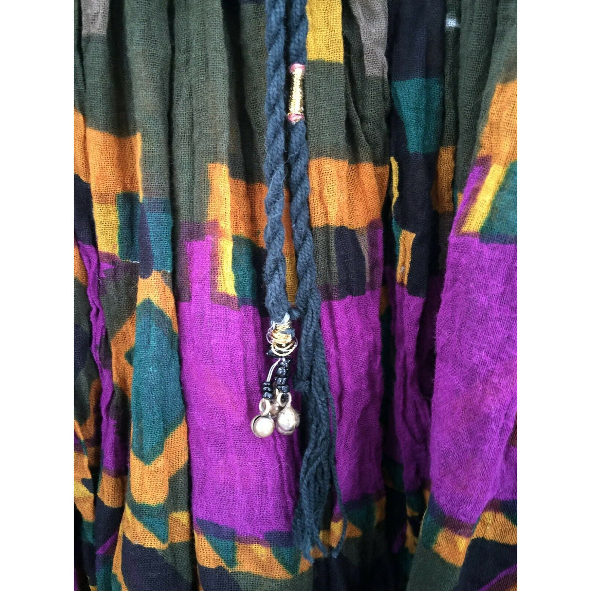 Just Class Abstract Pleated Skirt Drawstring Waist Multicolor Large boho