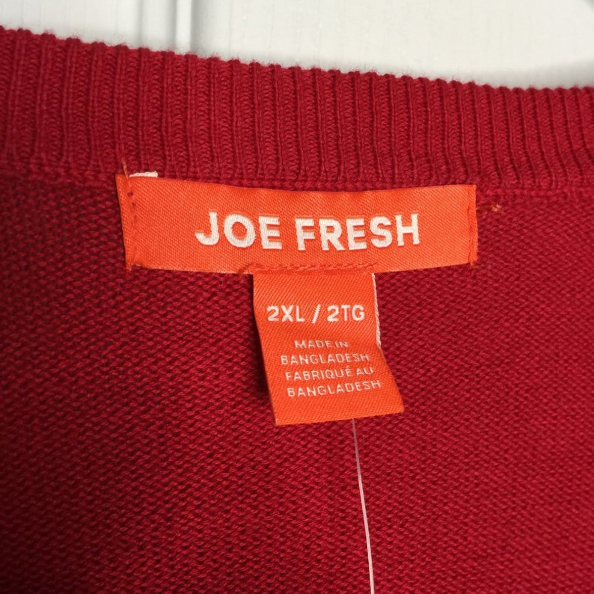 Joe Fresh NWT V-Neck Pullover Red Cotton Classic Sweater 2XL LAYERING NEW