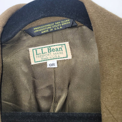 L.L. Bean Womans Olive Green Jacket Blazer Wool Vintage One Button Pockets