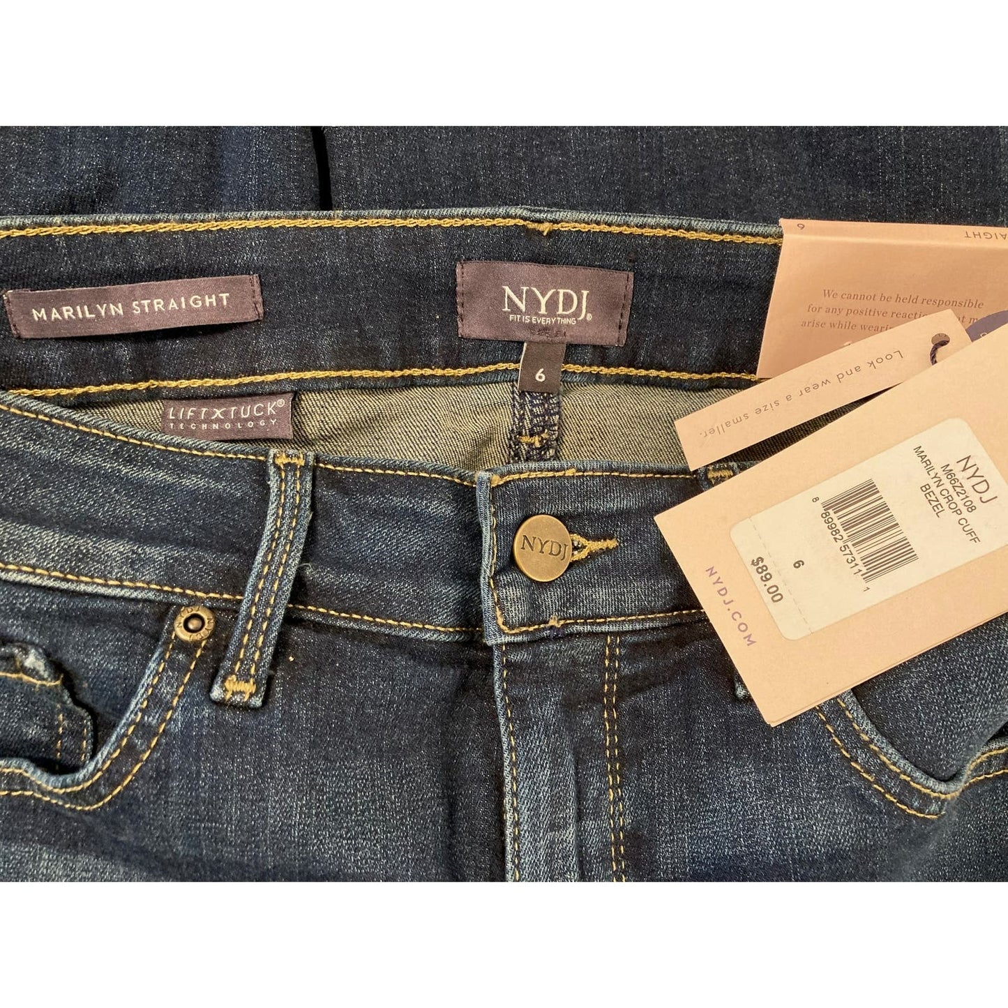 NYDJ Marilyn Straight Crop Cuff Jeans Size 6 in Bezel Blue Dark Wash NWT