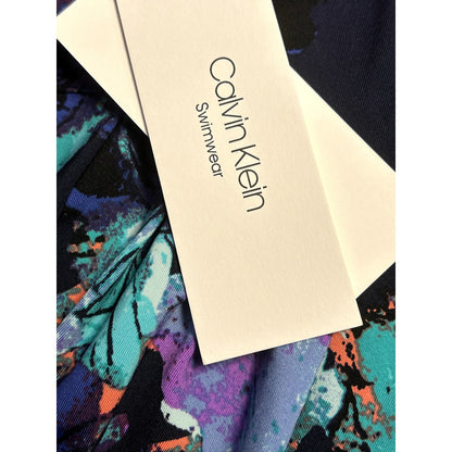 Calvin Klein Swimwear NWT Pleated High Waist Bikini Bottoms Floral Purple XXL
