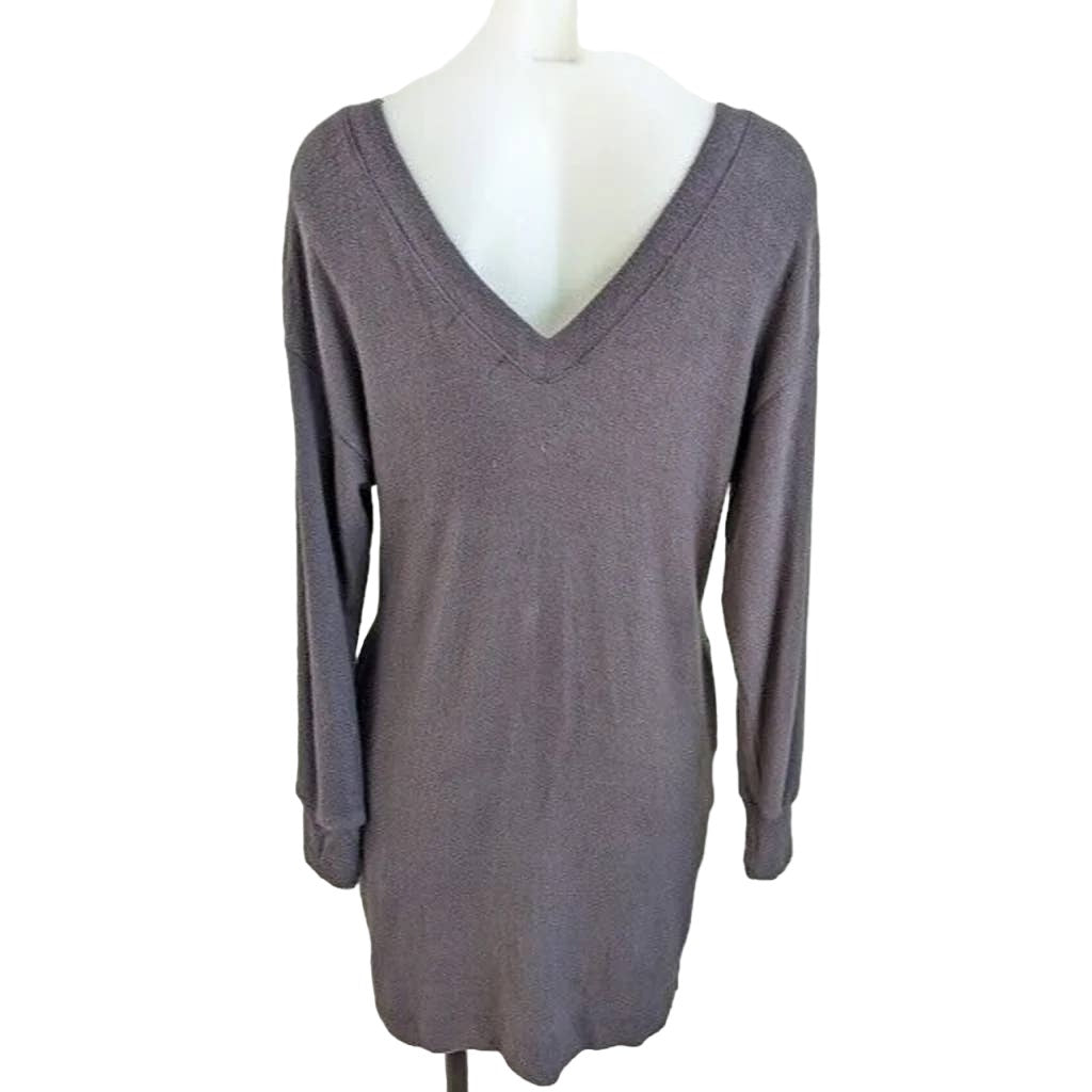 Socialite Women's Sweater Mini Dress Medium Dark Cement Gray NEW Double V-Neck
