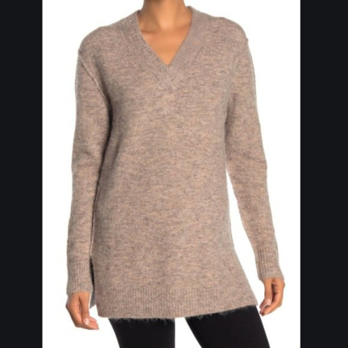 Magaschoni V-Neck Winter Cozy Knit Wool Blend XS Sweater Oversized taupe NEW