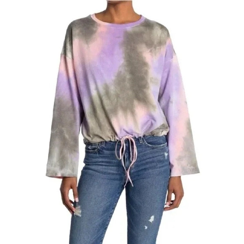 14th & Union Top Small Olive Pink Tie Dye NEW Sweatshirt Soft Drawstring Waist