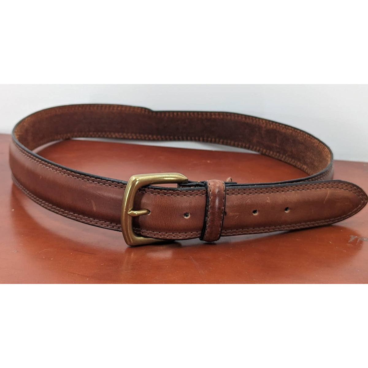 American Genuine Leather Belt Solid Brass Buckle 40" Unknown Brand