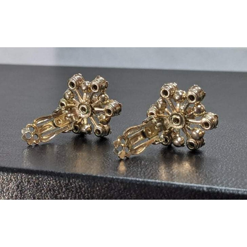 Vintage Gray Crystal Stone Rose Gold Tone Clip On Earrings Retro Glamour