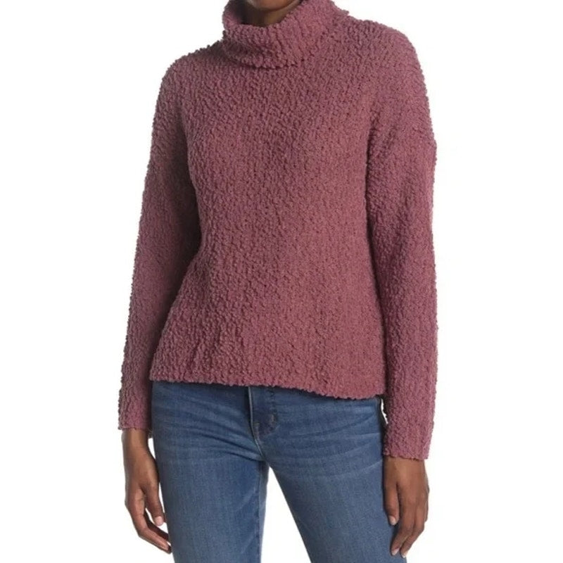Bobeau Popcorn Turtleneck Sweater Large Mauve/Dusty Rose NEW Bubble Plush Hi Low