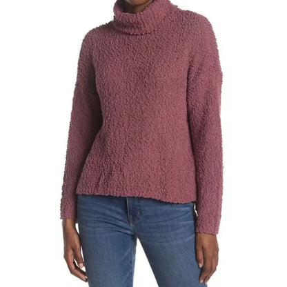 Bobeau Popcorn Turtleneck Sweater Large Mauve/Dusty Rose NEW Bubble Plush Hi Low