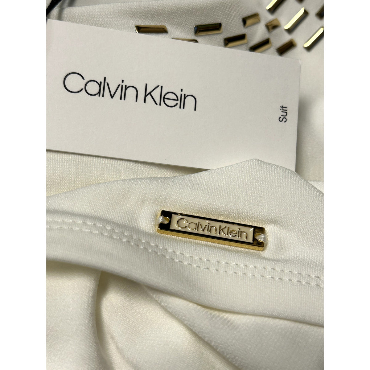 Calvin Klein NWT Gold Embellished-Neck Blouse Top Cream Size Small