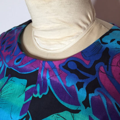 Vintage Hawaiian Bell Flutter Sleeve Florals MEDIUM metal zipper Maxi Dress 1960