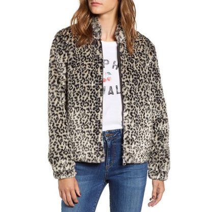 Vigoss NWT Leopard Print Faux Fur Bomber Jacket Brown Size Small