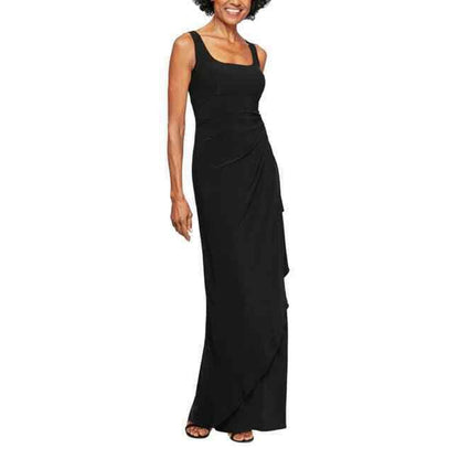 ALEX EVENINGS Ruched Gown with Bolero Sleeveless Scooped Neck Black Size 14P
