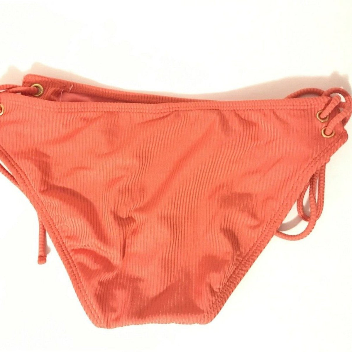 Hula Honey Swimsuit Bikini Bottom Coral Red Lace up Sides Ribbed Size Small NWT