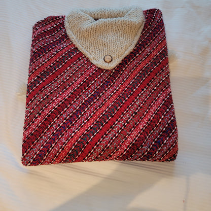 Handmade heavy poncho fringe wood button Winter One Size Multicolor Wool Cotton
